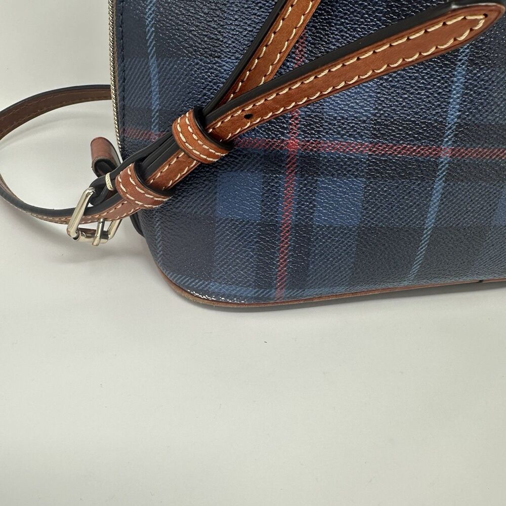 Dooney & Bourke Tiverton Plaid Zip Zip Satchel Navy Blue Shoulder Strap READ - Picture 4 of 16